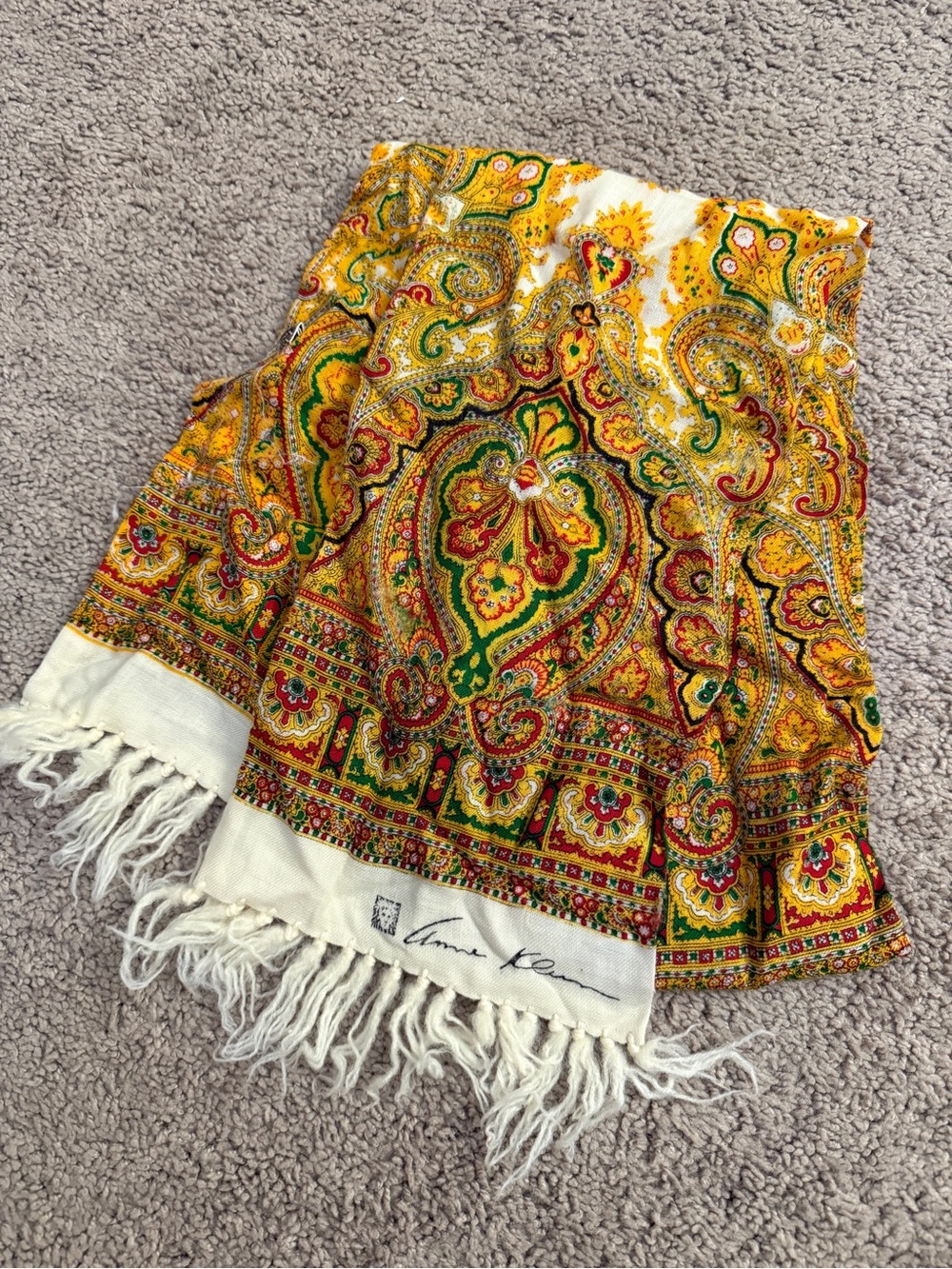 Anne Klein Paisley Fringe Scarf Women Wool Blend Bohemian Tribal Wrap Scarf